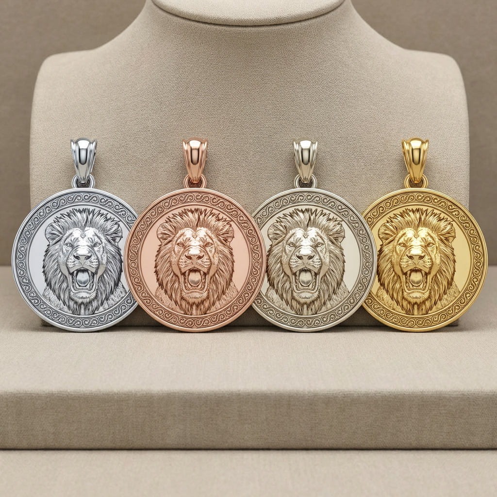 Lion Portrait Pendant Necklace in Gold or Sterling Silver – Regal Wildlife Jewelry, Powerful Animal Design for Collectors