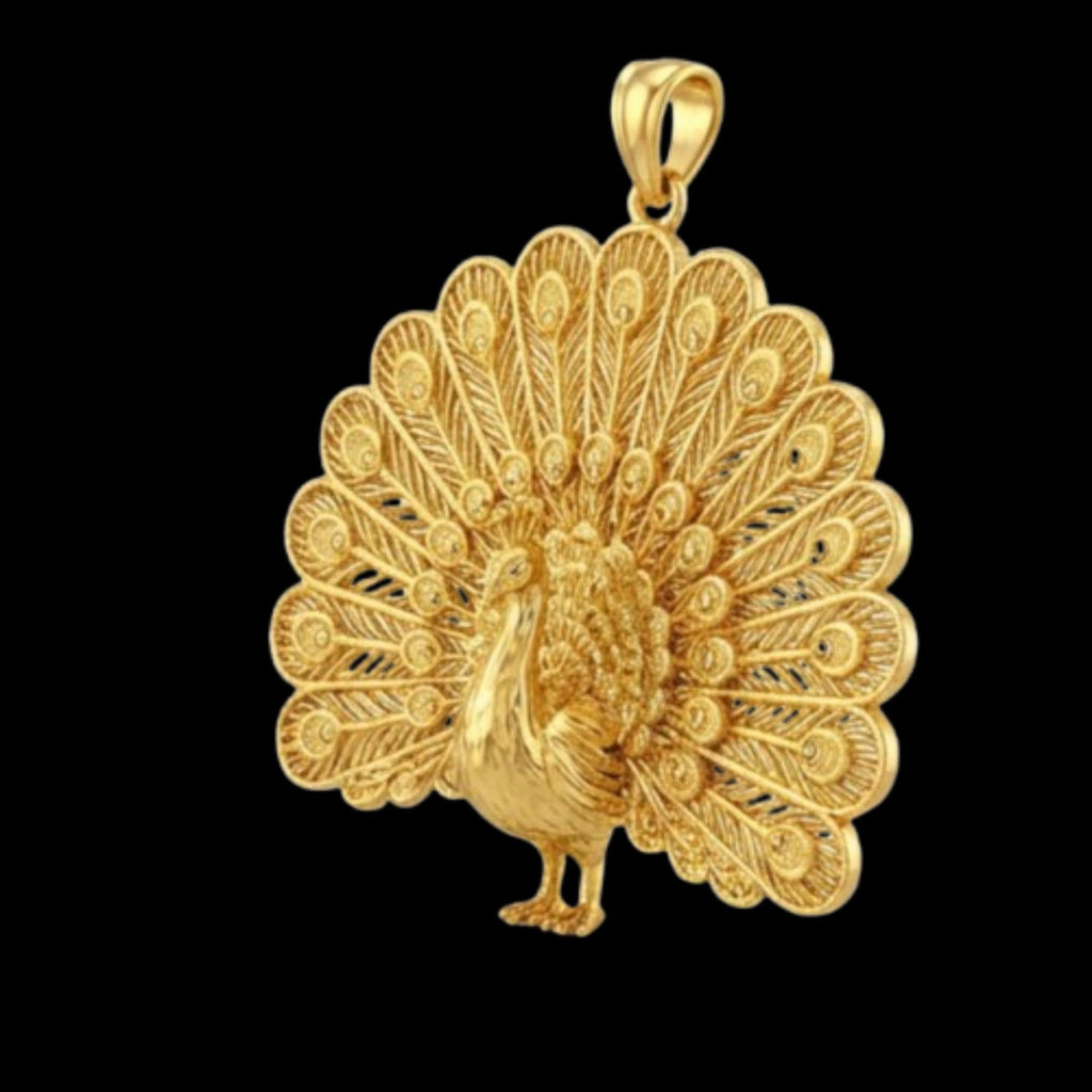 3D Peacock Pendant - Gold or Sterling Silver Fanned Tail Necklace