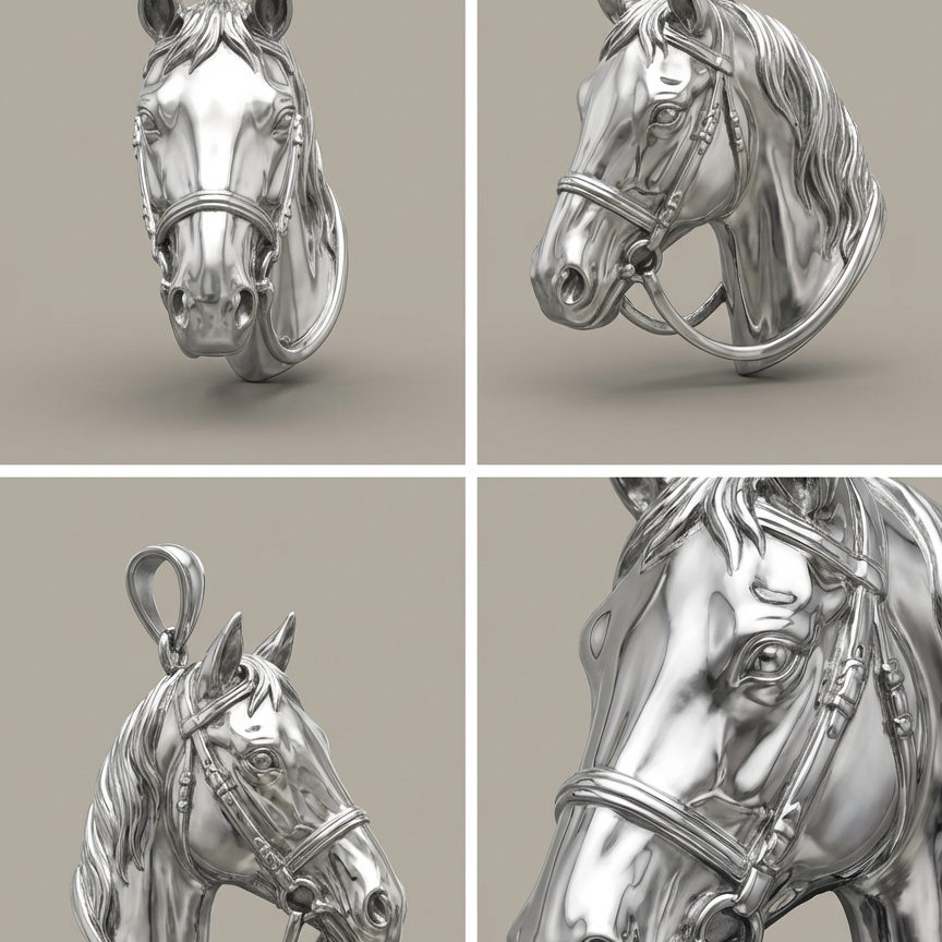 Horse Head Pendant with Bail – 3D Printed Jewelry in Gold & Silver, Perfect Gift for Horse Lovers and Equestrian Enthusiasts