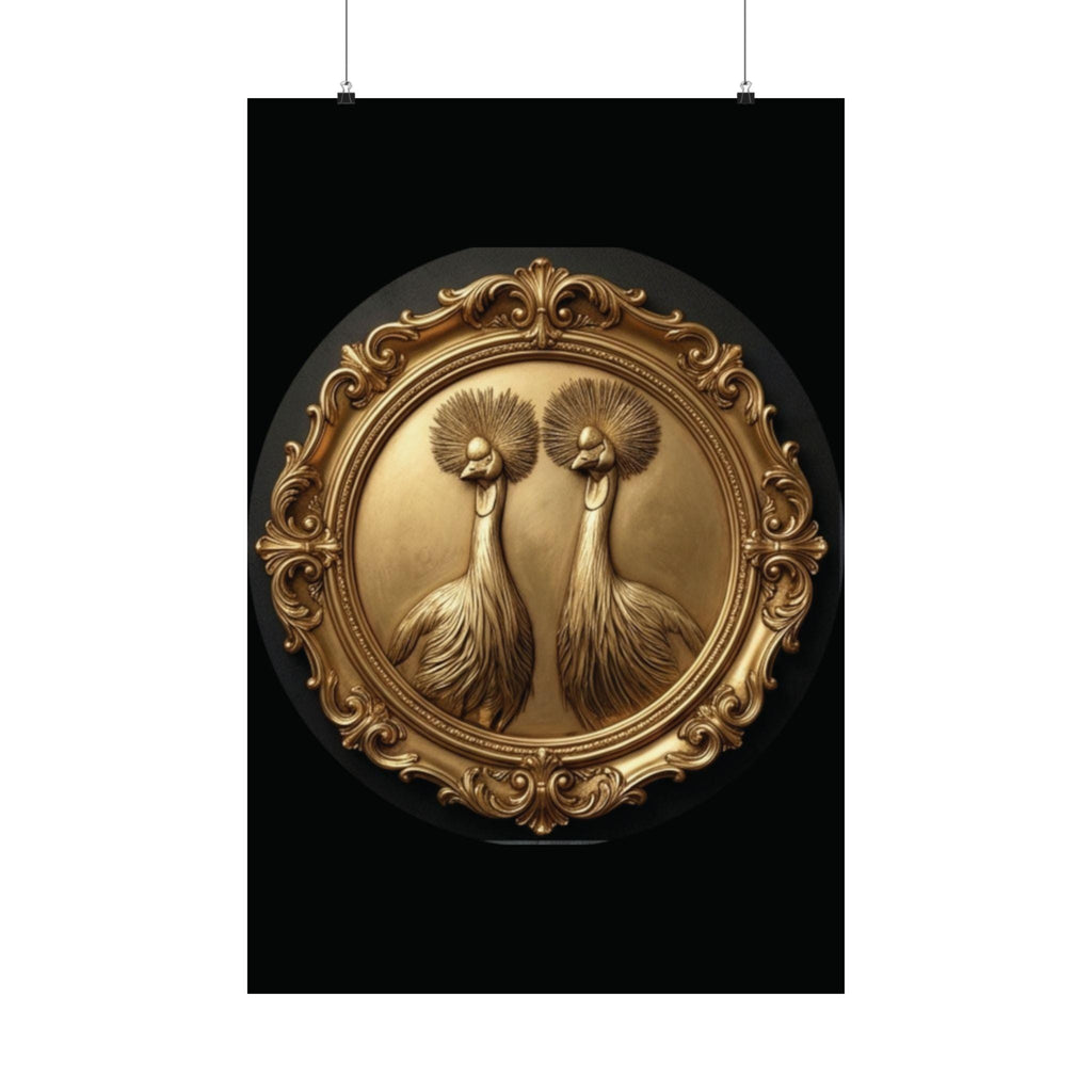 Gold Twin Cranes Art Print, Luxury Home Decor