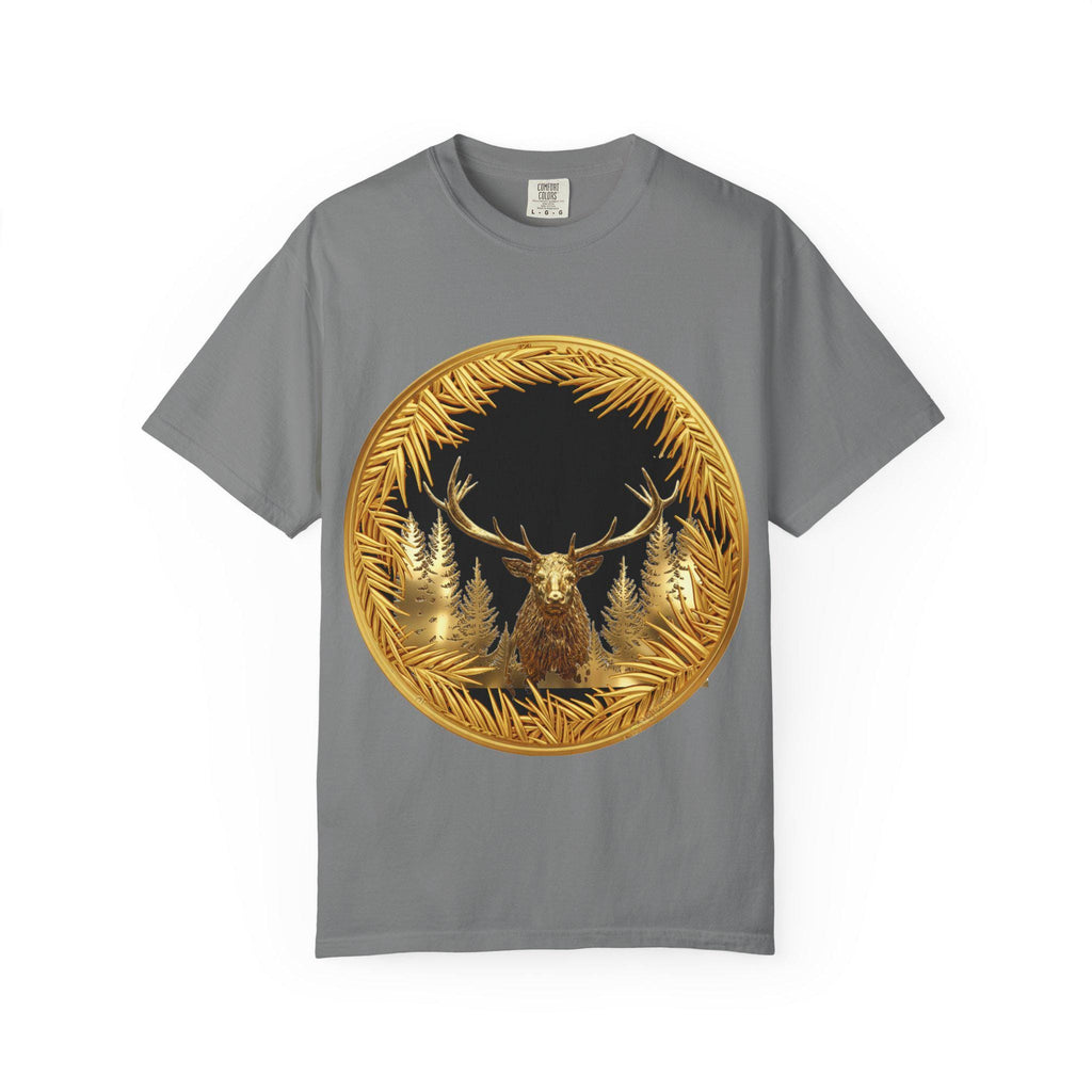 Red Deer Gold T-Shirt Majestic Stag Wildlife Design in Luxury Gold Print