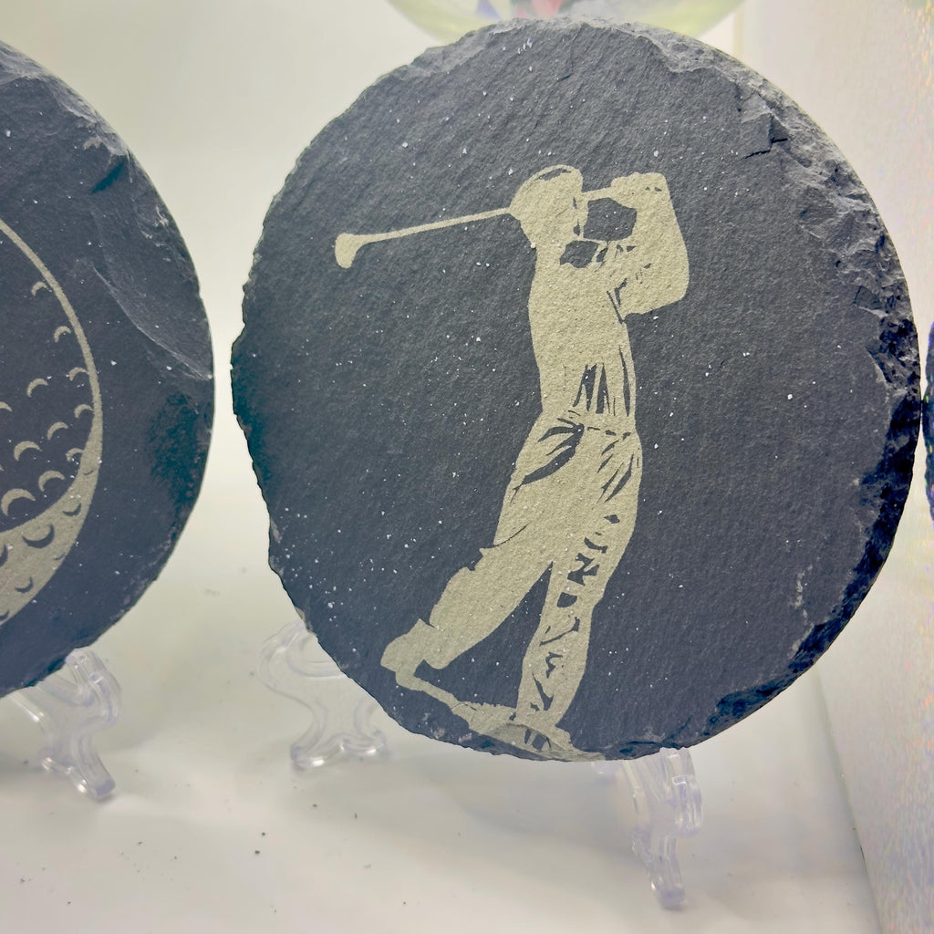 Golfer Slate Coasters Golf Lover Gift Handmade Slate Drinks Coasters Golf Decor Gift for Him Unique Golf Gift