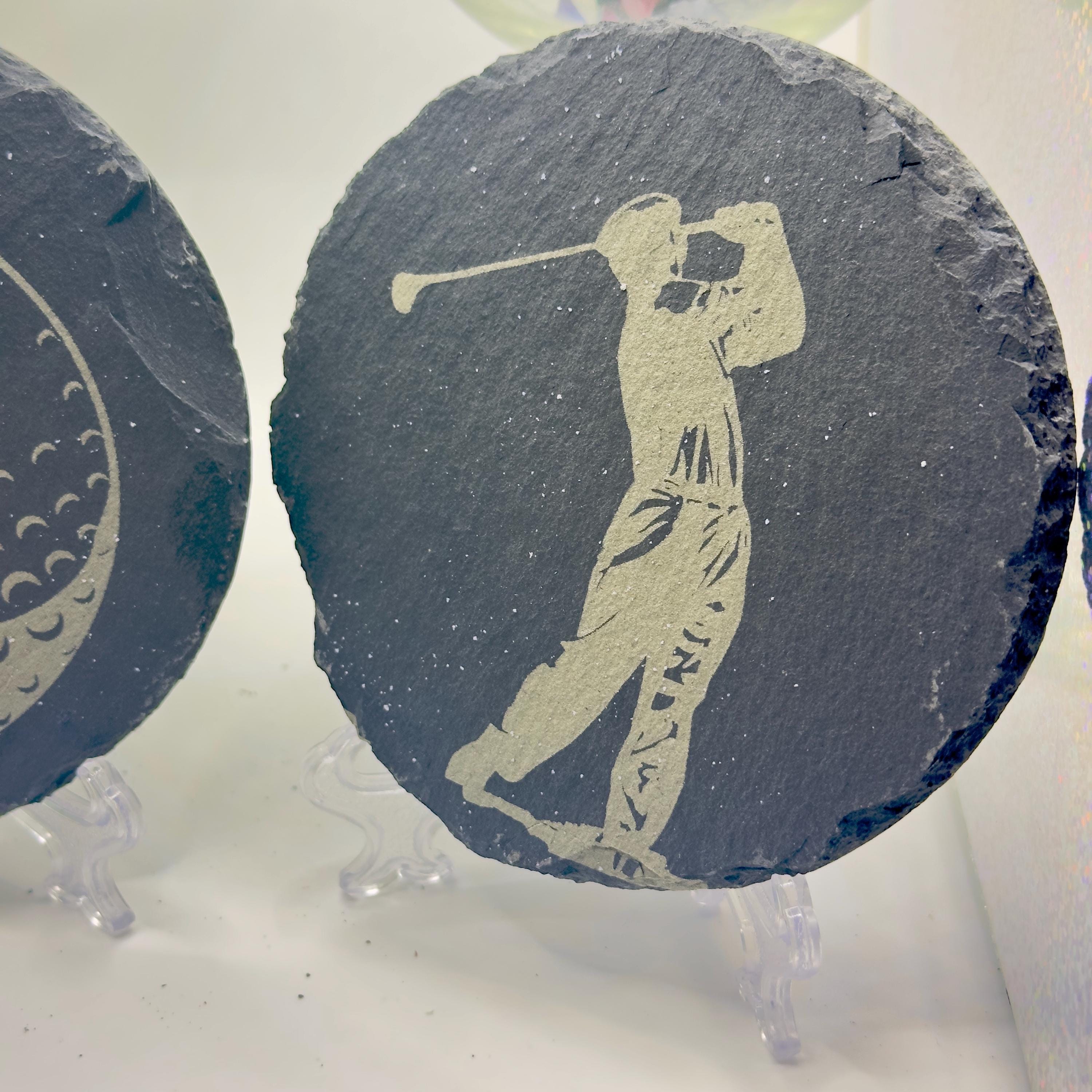 Golfer Slate Coasters Golf Lover Gift Handmade Slate Drinks Coasters Golf Decor Gift for Him Unique Golf Gift