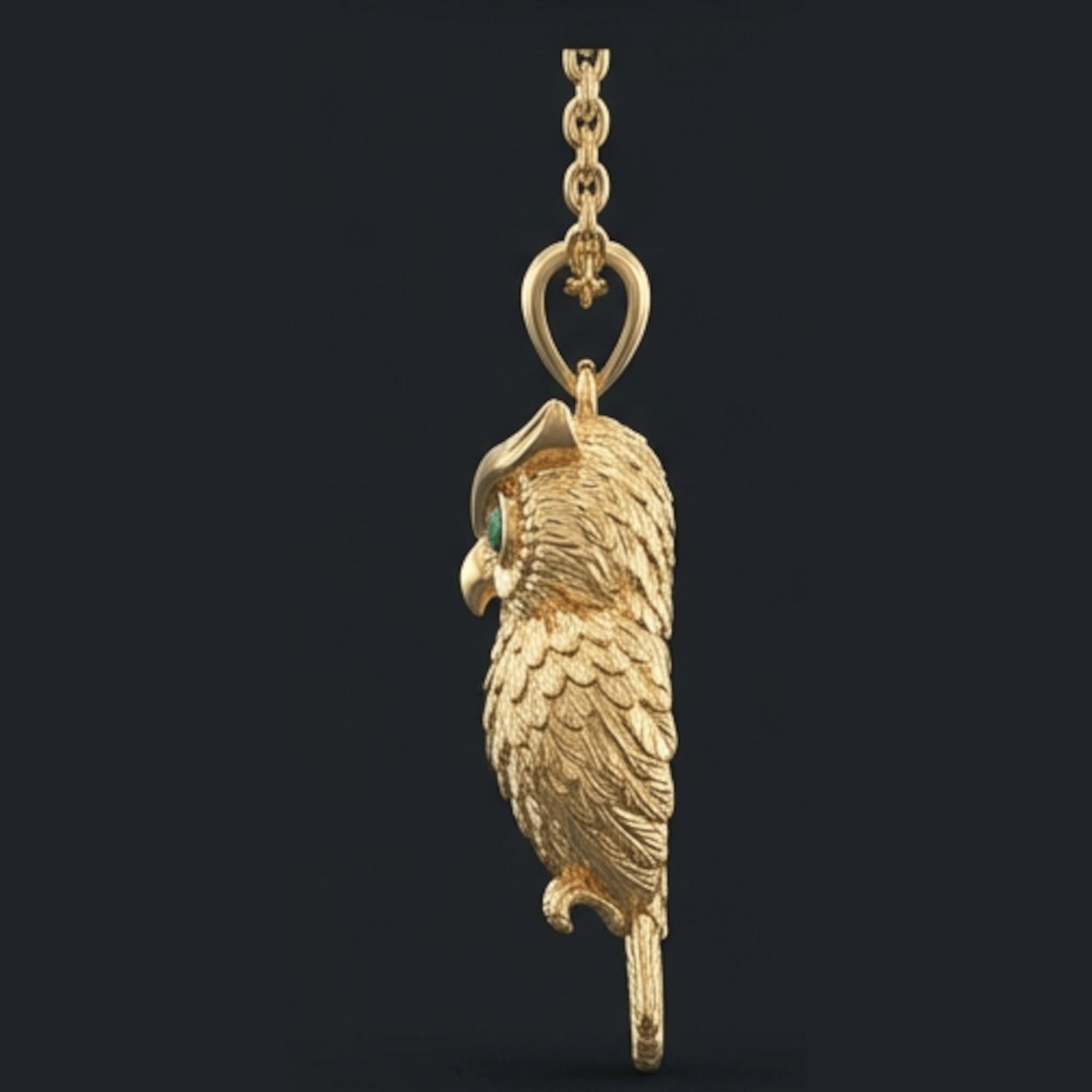 3D Owl Pendant - Gold Finish, Sterling Silver Statement Jewelry