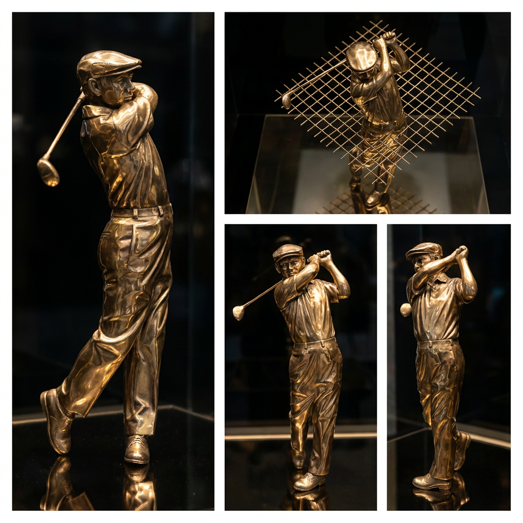 12 cm Golfer Sculpture – Hollow Bronze or Brass Miniature, Golf Swing Figurine, Collectible Sports Decor Gift