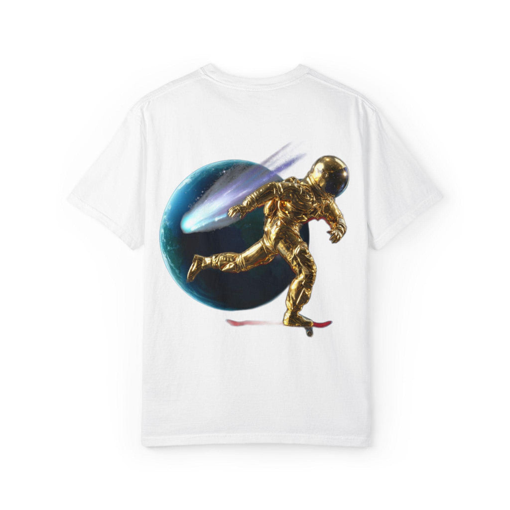 Golden Astronaut Skateboard T-Shirt | Space Planets Graphic