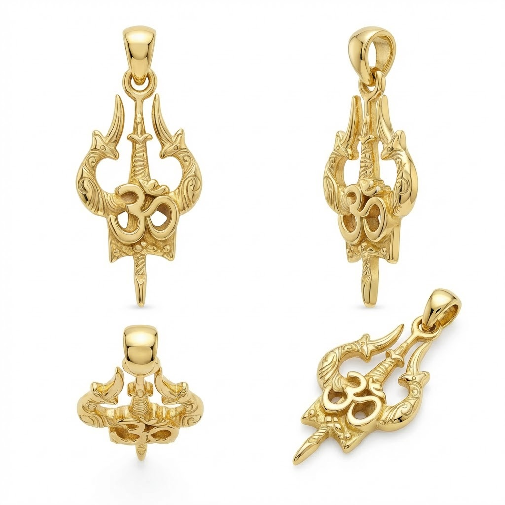 Om Shiva Trishul Pendant 35x17mm – Ornamental Necklace Charm – Casting Ready Jewelry Design