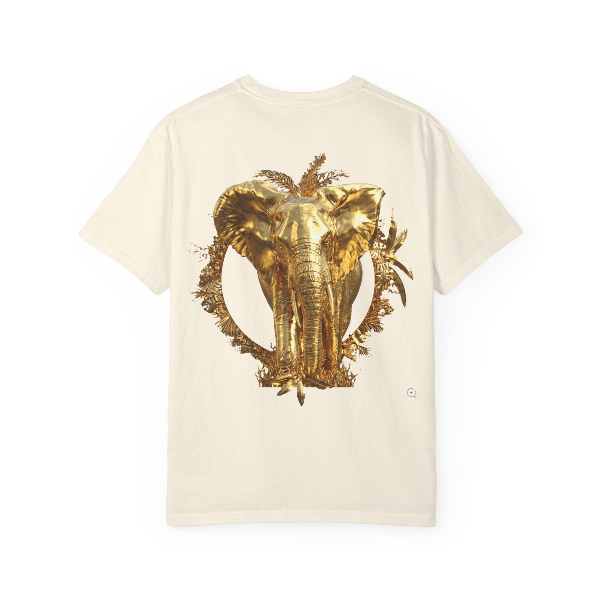 Golden Elephant in Savannah T-Shirt  3D Effect Wildlife Art, Majestic African Sunset Design