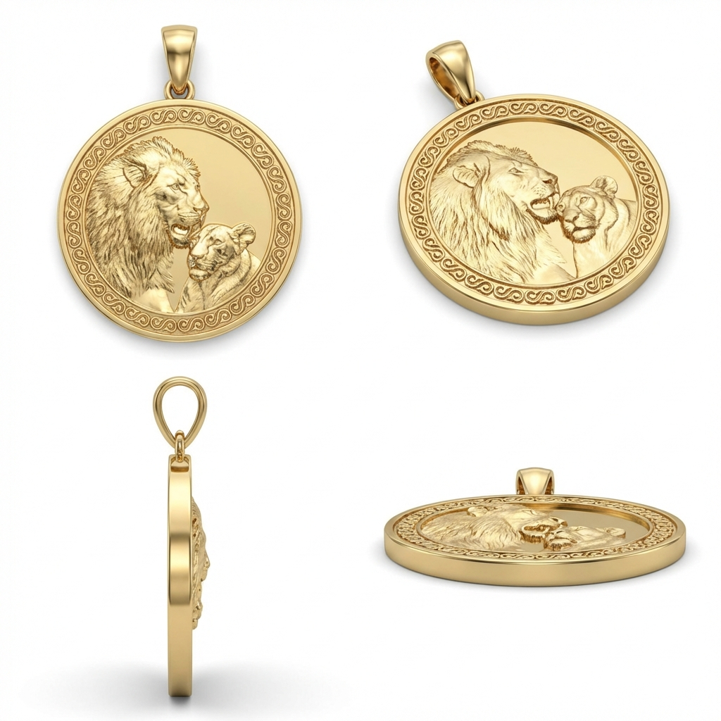 Lion and Lioness Pendant Necklace in Gold or Sterling Silver – Regal Wildlife Jewelry Symbolizing Strength, Love & Family