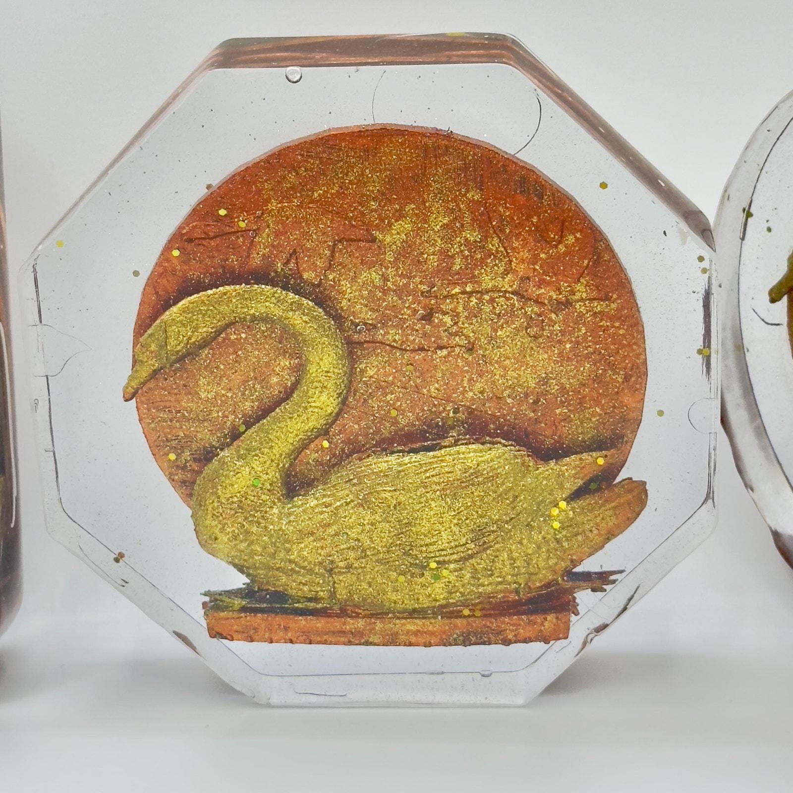 Handmade Swan Resin Coaster Set | Elegant Home Decor