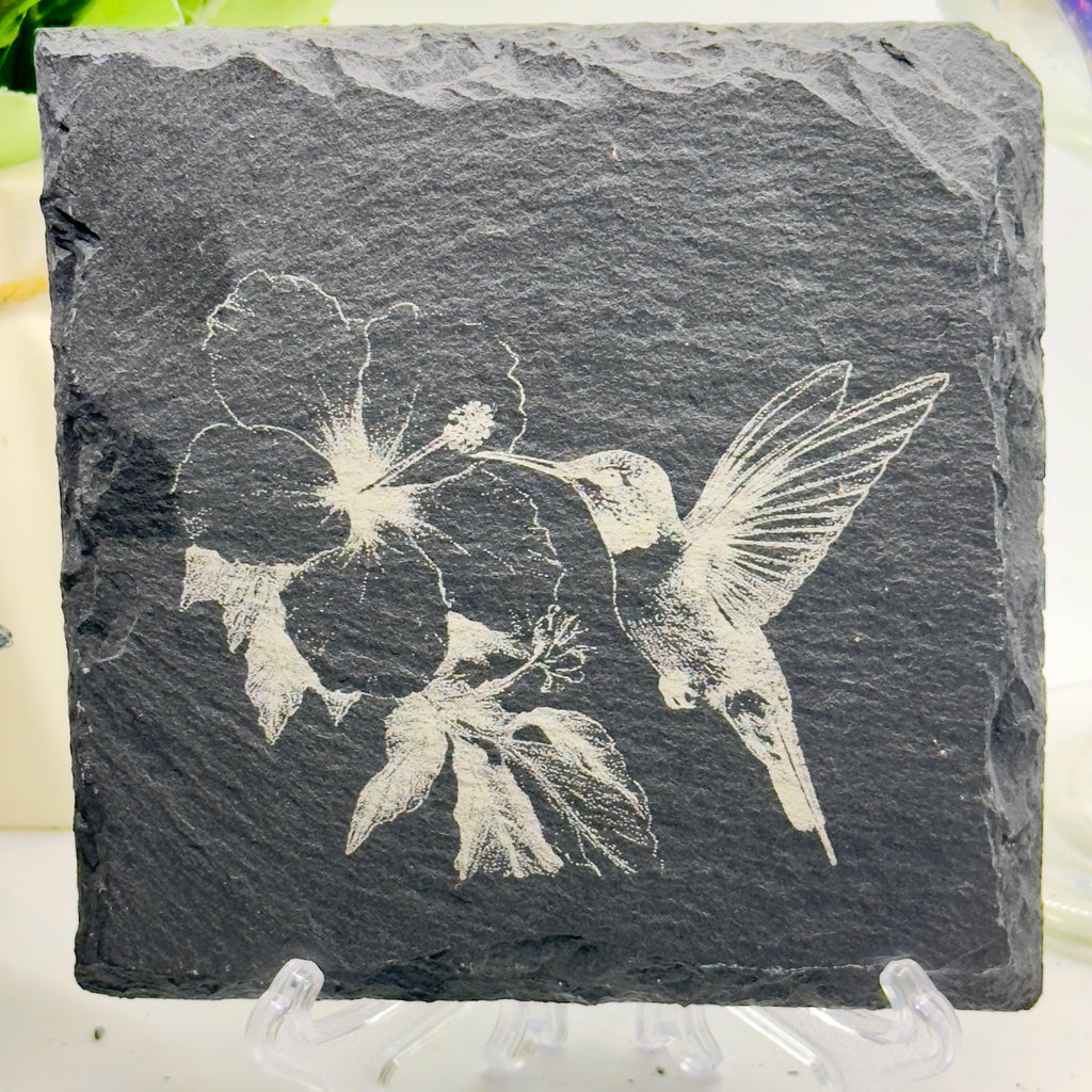 Bird Slate Coaster Collection | Handmade Engraved Bird Coasters | Robin Kingfisher Owl Woodpecker | Wildlife Gift