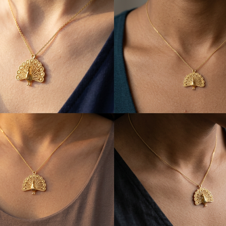 Peacock Fan Tail Pendant Necklace 25mm | 9K Gold, Sterling Silver 925 & Polished Yellow Brass | Elegant Bird Pendant | Nature Inspired Gift | Made to Order