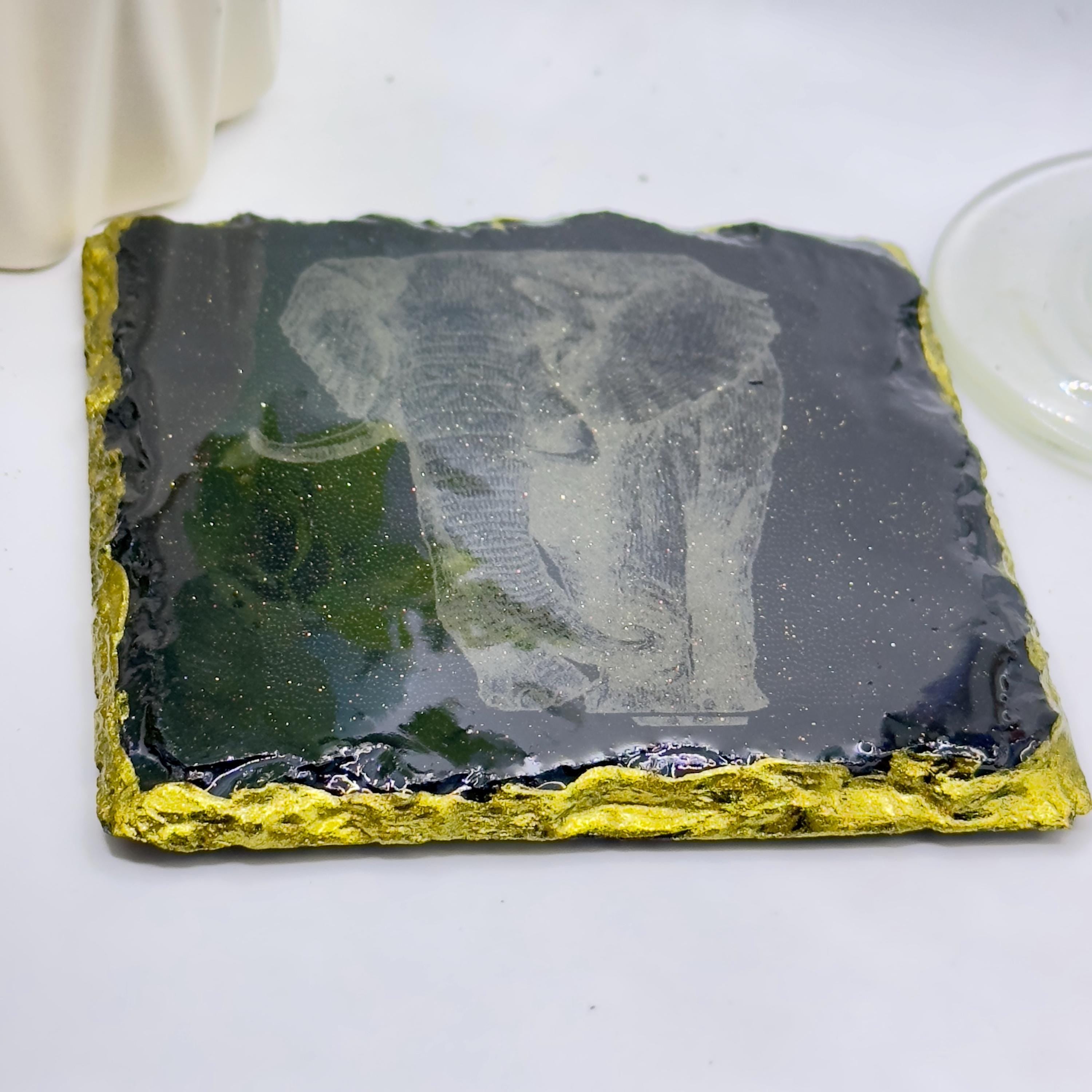 Elephant Slate Coaster Epoxy Resin Finished Handmade Natural Stone Coaster