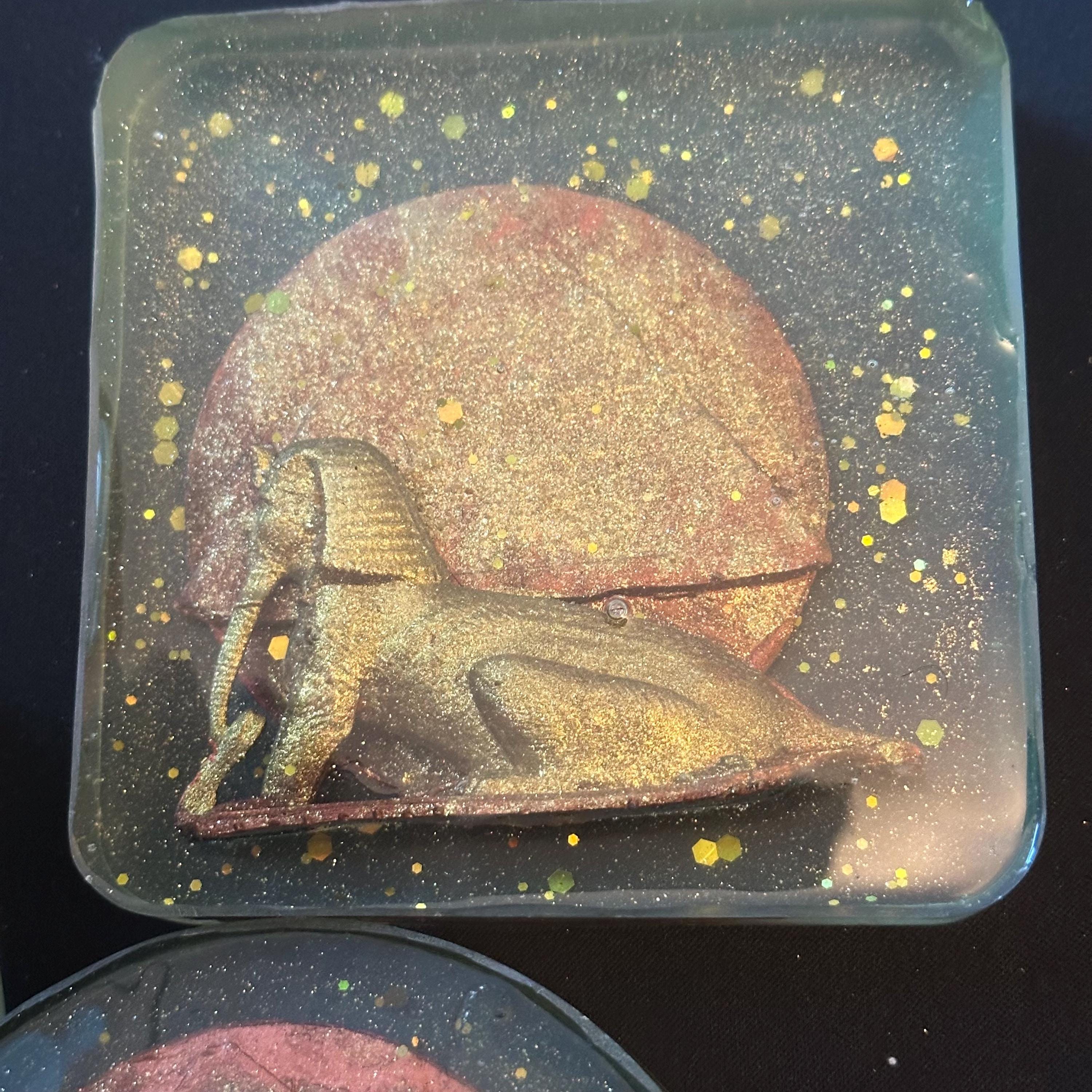 Glow in the Dark Sphinx Resin Coasters - Hand-Painted Set of 3