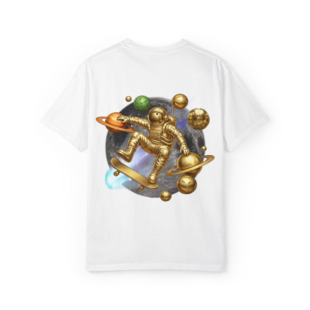 Golden Astronaut Skateboard T-Shirt | Space Planets Graphic