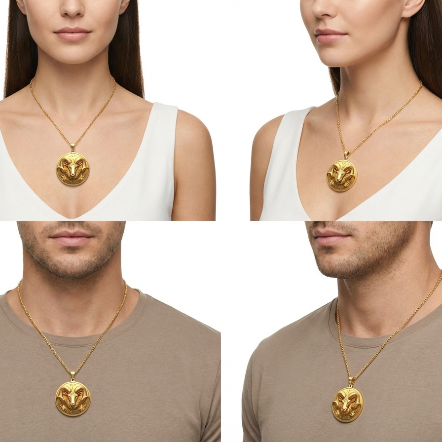Aries Zodiac Pendant 3D – Ram Design, Gold or Silver, Astrology Jewelry Gift