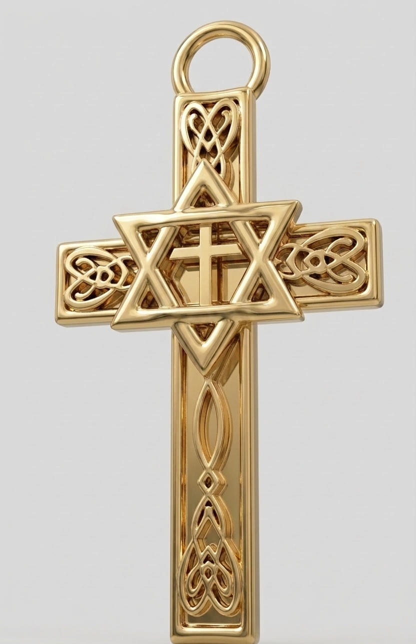 Celtic Cross with Star of David Pendant Necklace | Interfaith Jewellery | 18K Gold & Sterling Silver