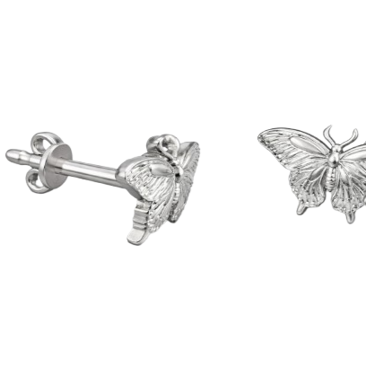 Butterfly Stud Earrings in Polished Silver & Brass | Delicate Insect Wing Earrings | Minimalist Everyday Jewelry | 15mm Butterfly Earrings