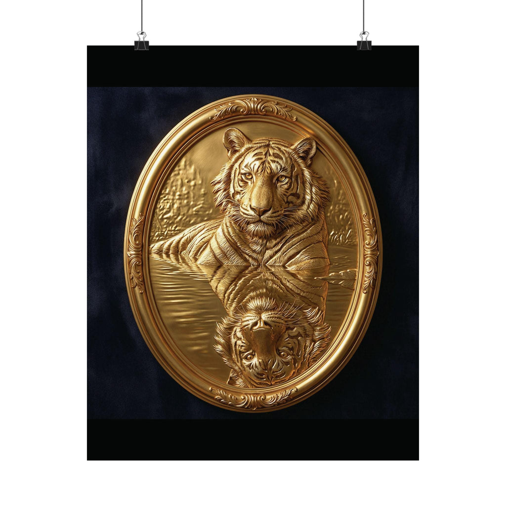 Gold Tiger Reflection Wall Art, Luxury Wildlife Print