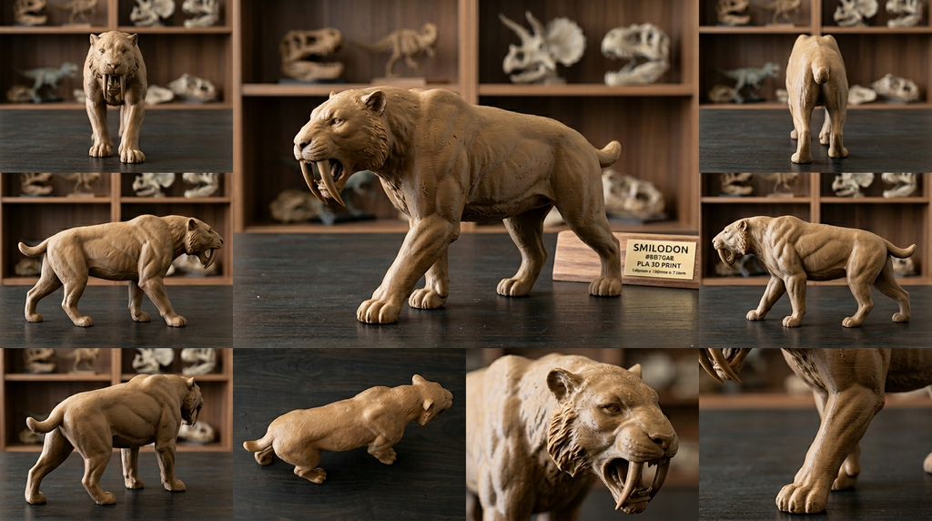 Smilodon Saber-Toothed Cat Model 3D Print | Ice Age Predator Figure | Desk Decor | Prehistoric Animal | PLA Nylon Resin | 160mm