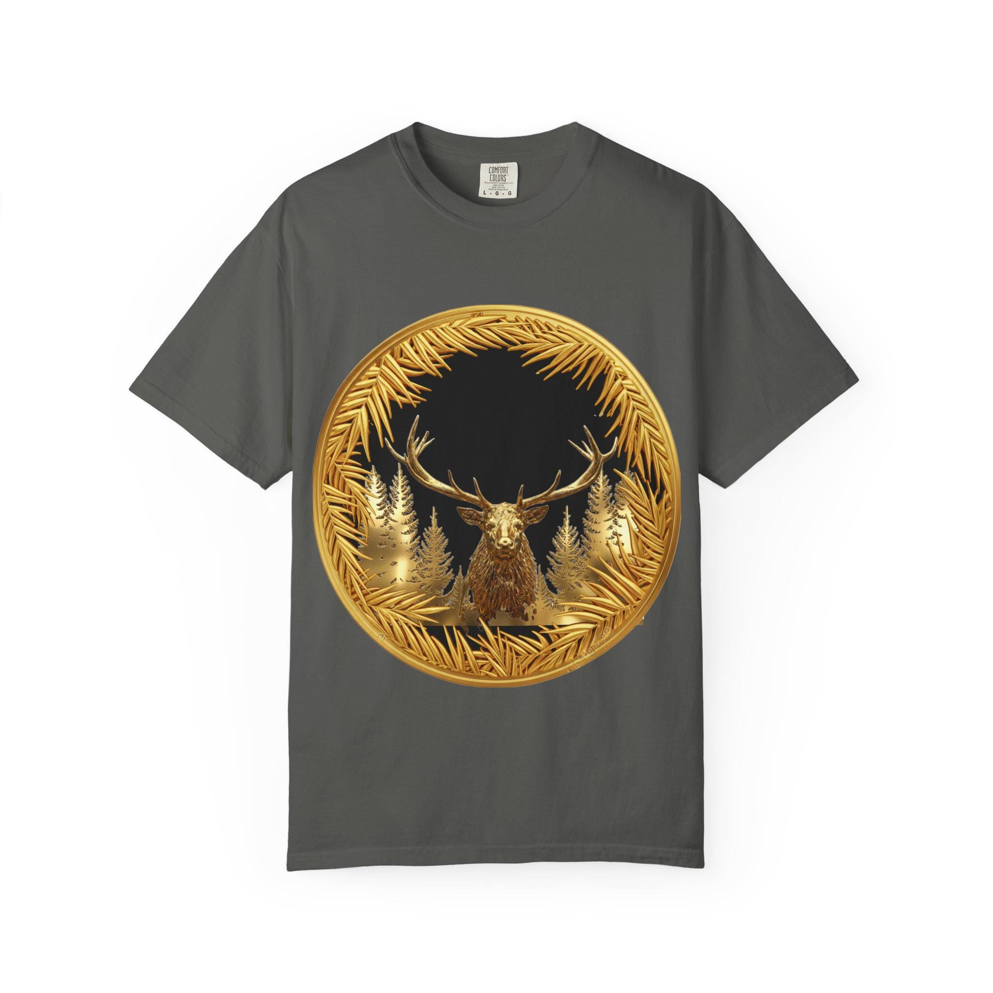 Red Deer Gold T-Shirt Majestic Stag Wildlife Design in Luxury Gold Print
