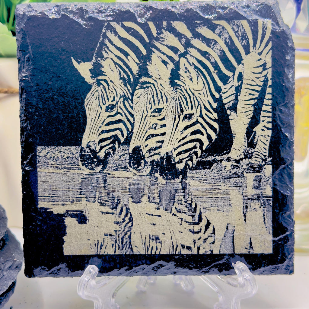 Zebra Slate Coaster | African Wildlife Art | Engraved Zebra Coaster | Safari Animal Gift | Natural Slate Coaster