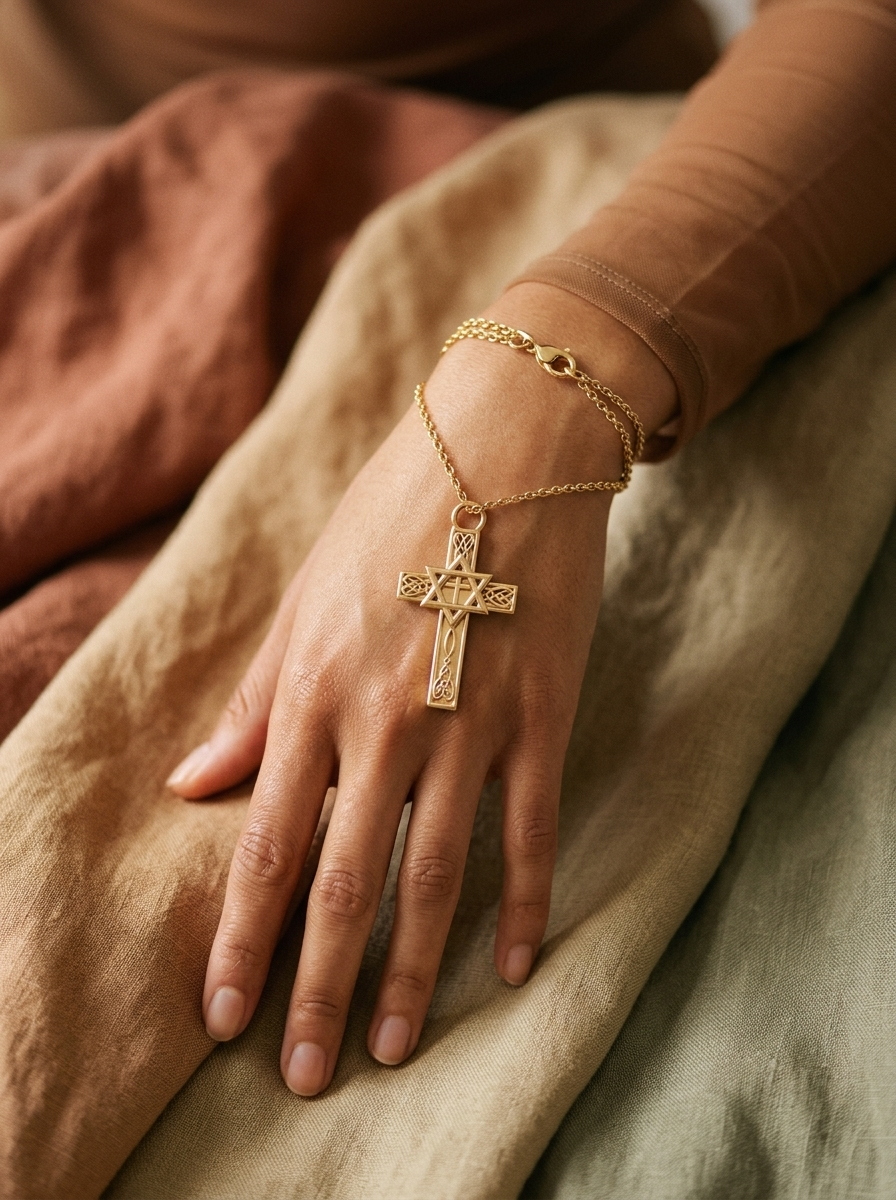 Celtic Cross with Star of David Pendant Necklace | Interfaith Jewellery | 18K Gold & Sterling Silver