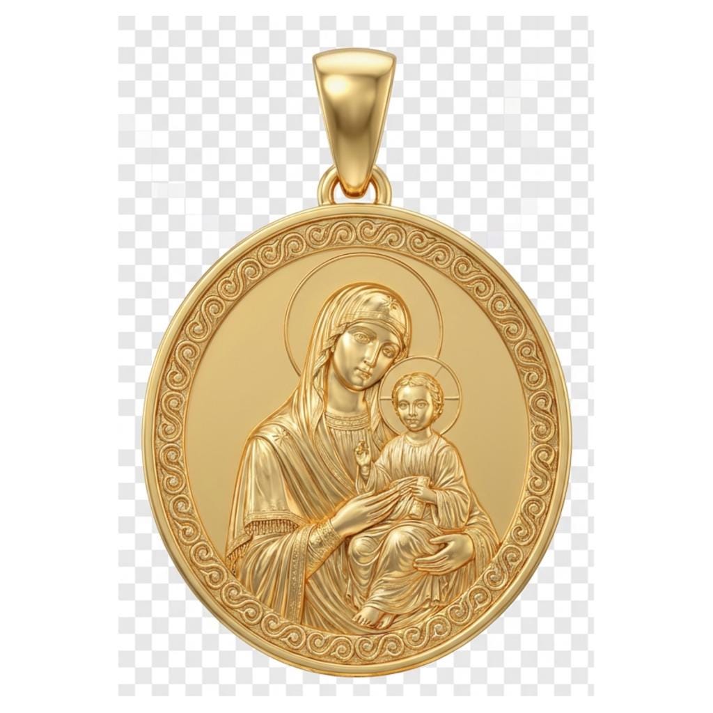 Mary with Baby Jesus Pendant Necklace – Ancient Religious Scene Jewelry – Catholic Christian Devotional Gift