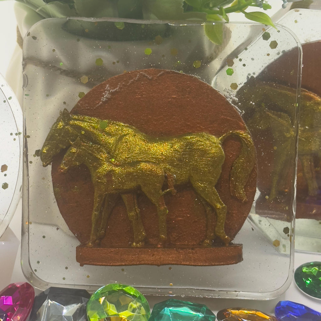 Horse with Pony Resin Coaster – Handmade Equestrian & Animal Lover Gift