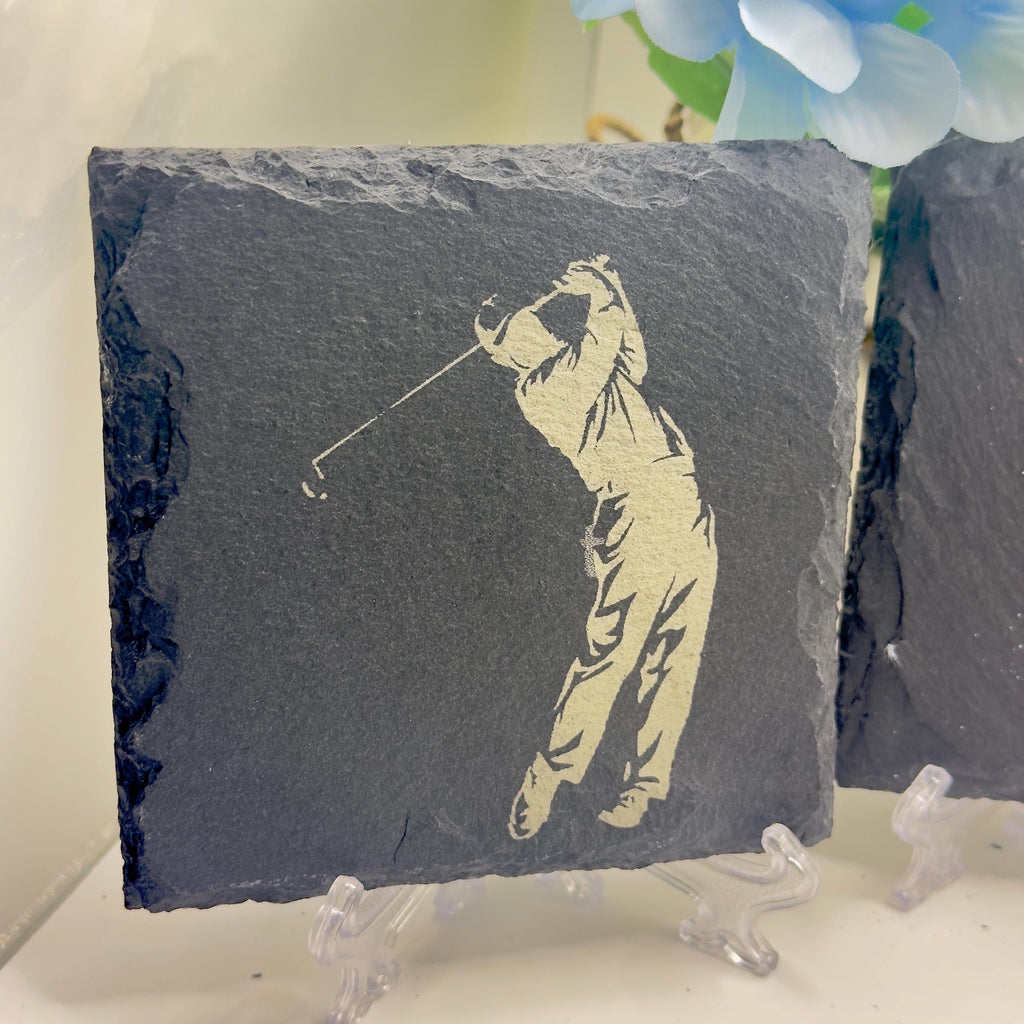 Golfer Slate Coasters Golf Lover Gift Handmade Slate Drinks Coasters Golf Decor Gift for Him Unique Golf Gift