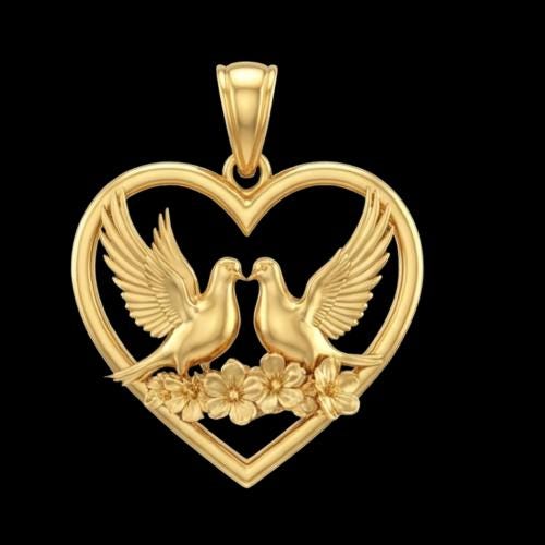 3D Dove Heart Pendant – Sterling Silver Love Necklace, Valentine's Gift