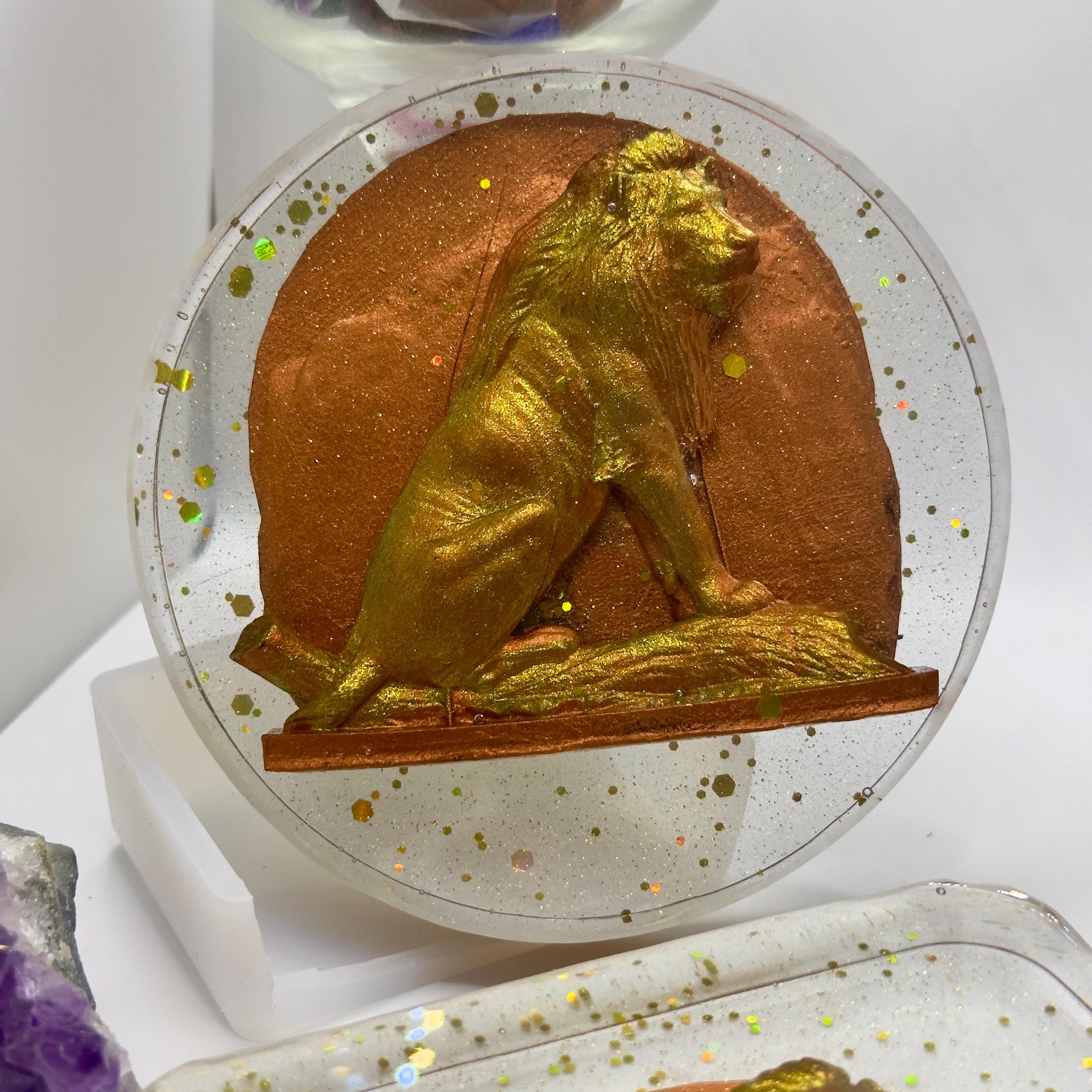 3D Lion Resin Coaster – Handmade Lion Lover Gift, Wildlife Decor, Safari Animal Accessory