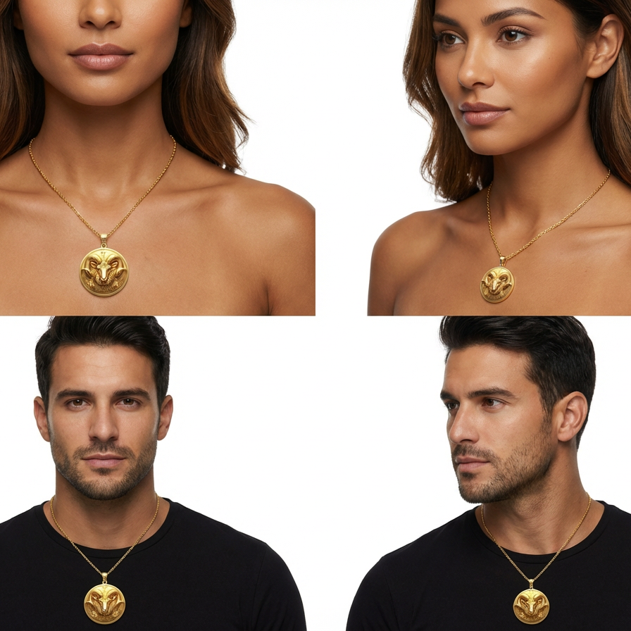 Aries Zodiac Pendant 3D – Ram Design, Gold or Silver, Astrology Jewelry Gift
