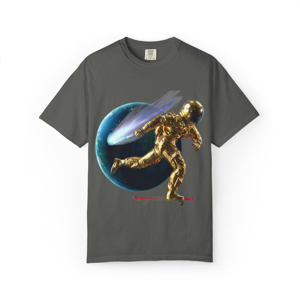 Golden Astronaut Skateboard T-Shirt | Space Planets Graphic