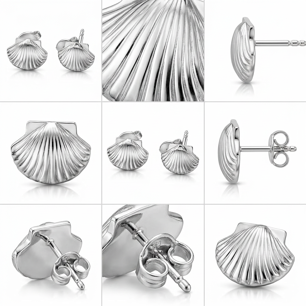 Silver and Bras Shell Stud Earrings, Seashell Earrings, Minimalist Beach Jewelry, Ocean Inspired Studs, Polished Brass Earrings, Summer Jewelry Gift
