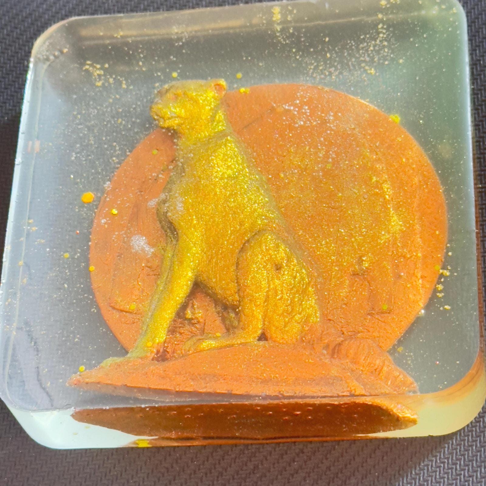 Hand-Painted Cheetah Resin Coaster, Glow-in-the-Dark Wildlife Art