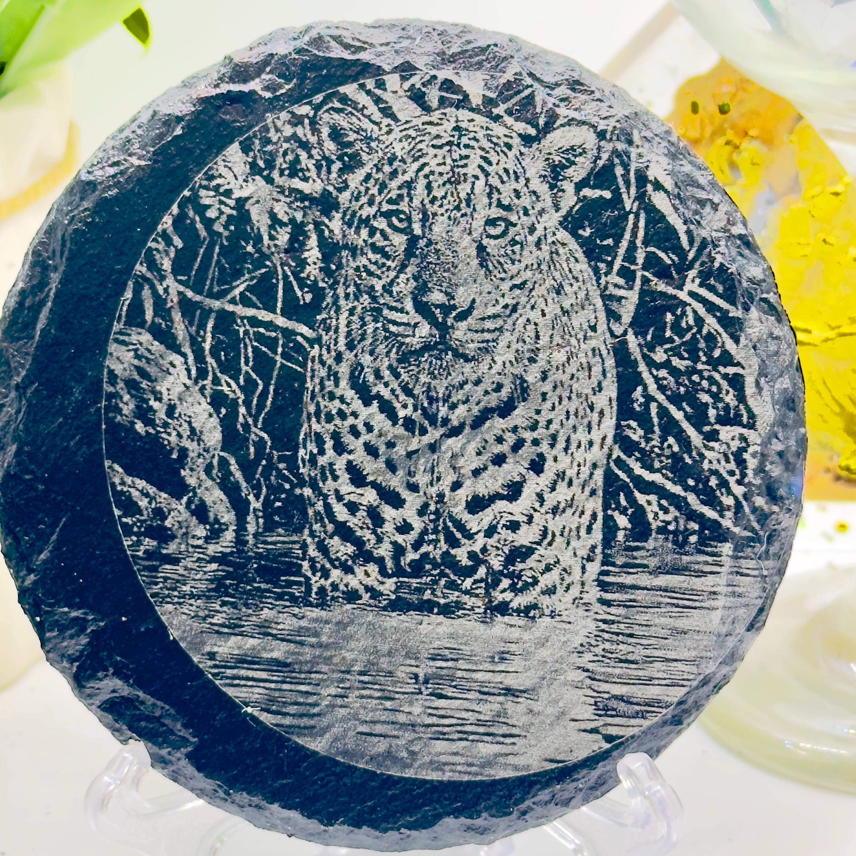 Leopard Slate Coaster | Wildlife Animal Coaster | Leopard in River Design | Handmade Natural Stone Gift