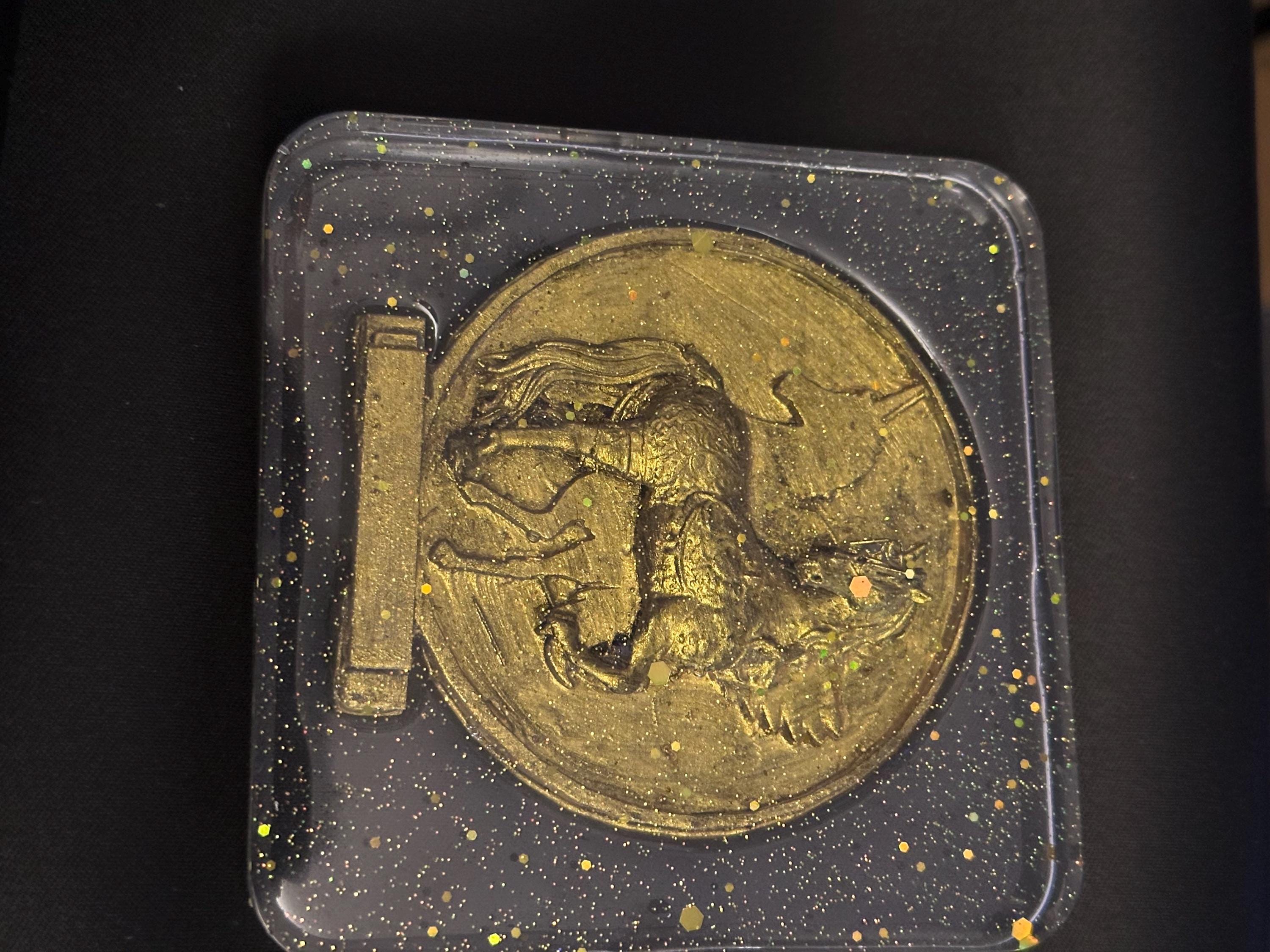 Golden Oriental Unicorn Resin Coaster – Mythical Elegance & Luxury Art