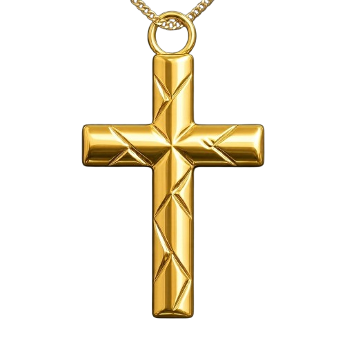 The Faceted Cross Pendant Necklace in 9K gold by MokshaGoldSculptures, geometric modern finish.