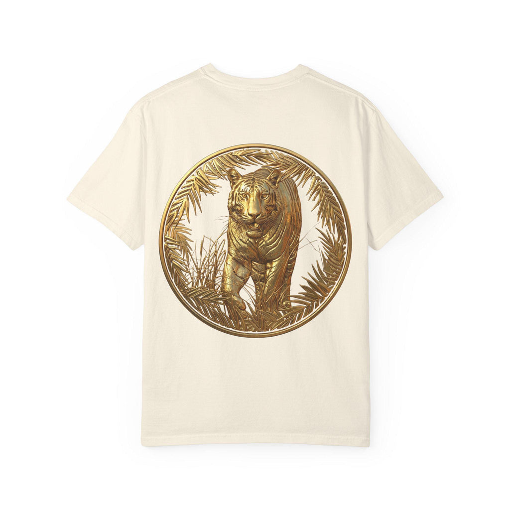 Prowling Tiger 3D Gold T-Shirt Fierce Wildlife Design, Majestic Predator in Luxury Gold Print