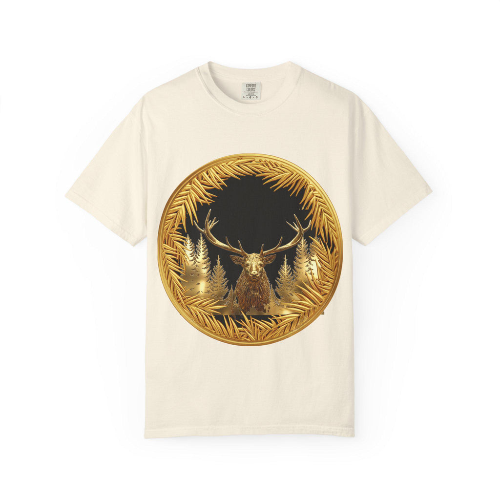 Red Deer Gold T-Shirt Majestic Stag Wildlife Design in Luxury Gold Print