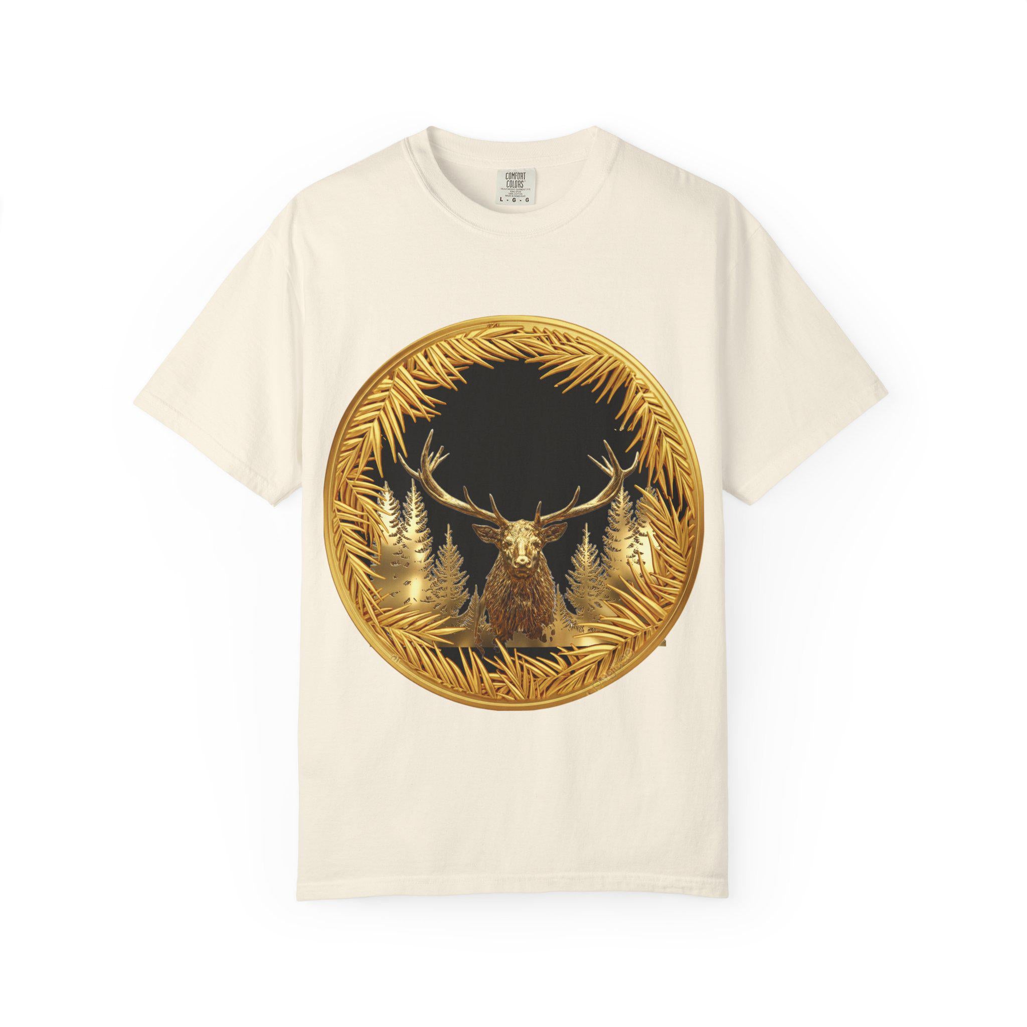 Red Deer Gold T-Shirt Majestic Stag Wildlife Design in Luxury Gold Print
