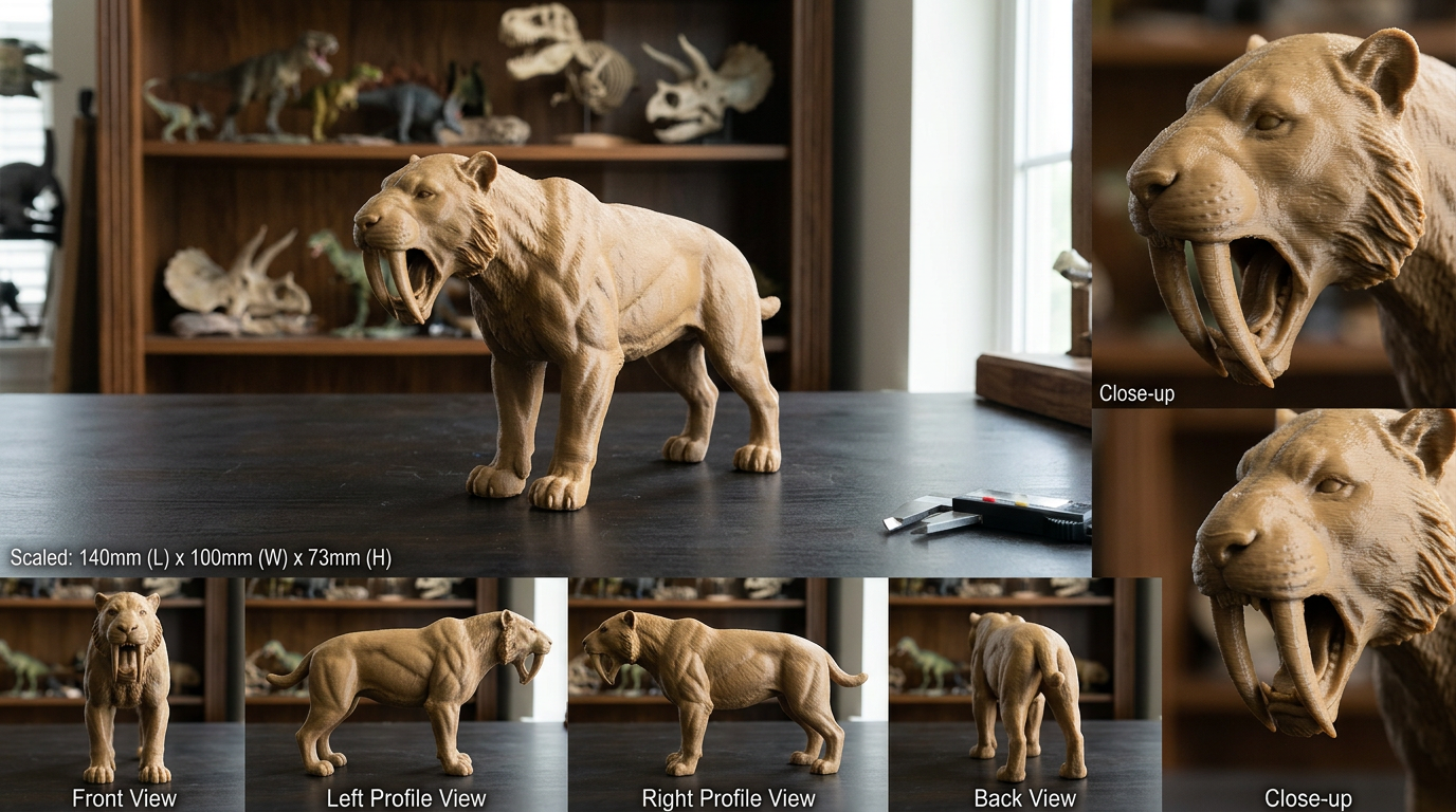 Smilodon Saber-Toothed Cat Model 3D Print | Ice Age Predator Figure | Desk Decor | Prehistoric Animal | PLA Nylon Resin | 160mm