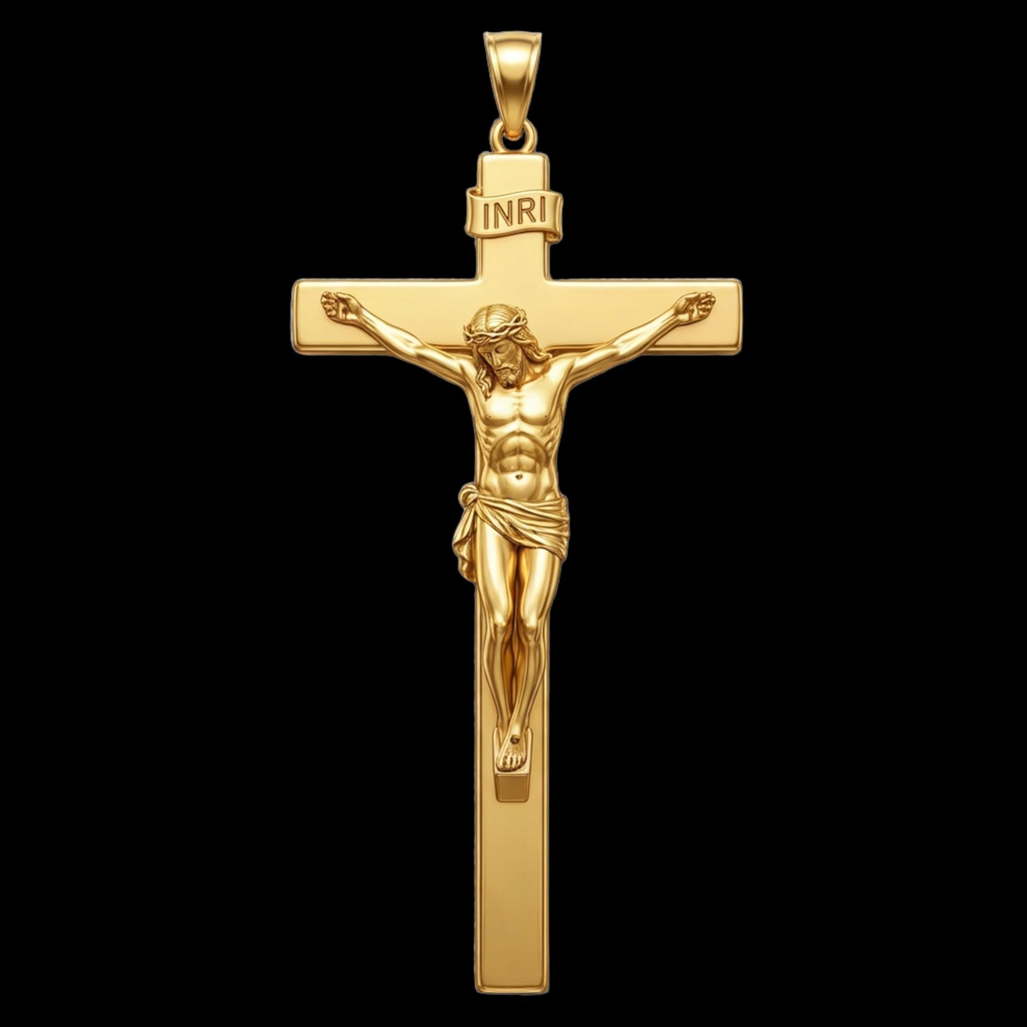 Jesus on the Cross Pendant with INRI – 3D Crucifix Necklace in Gold or Sterling Silver, Faith Religious Jewelry
