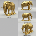 Majestic Golden Elephant Statue in gold finish by MokshaGoldSculptures, shown in four elegant angles.