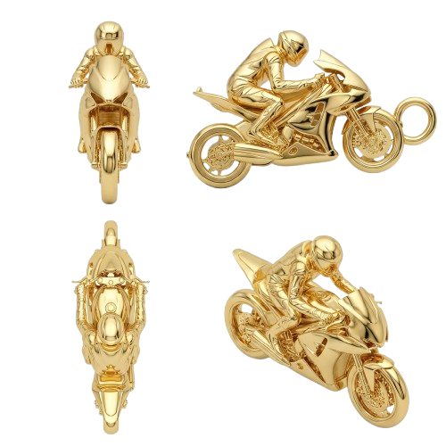 Sterling Silver Racing Motorbike Pendant Necklace – Detailed Sport Bike Charm for Bikers