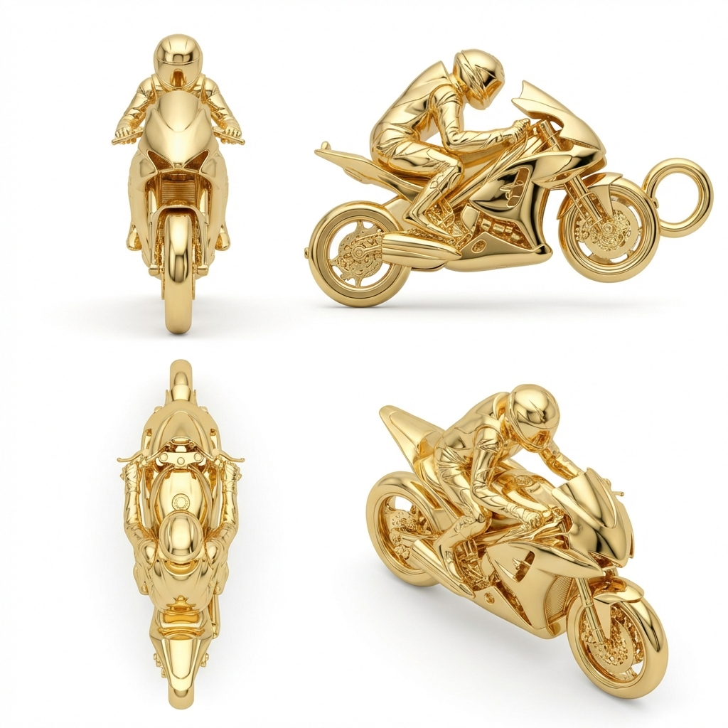 Sterling Silver Racing Motorbike Pendant Necklace – Detailed Sport Bike Charm for Bikers