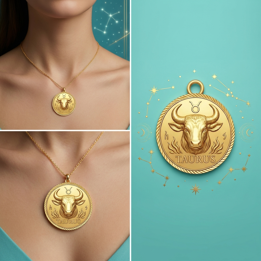 Taurus Zodiac Pendant Necklace in Gold, Silver, and Brass – 3D Bull Design with Jump Ring for Astrology Lovers