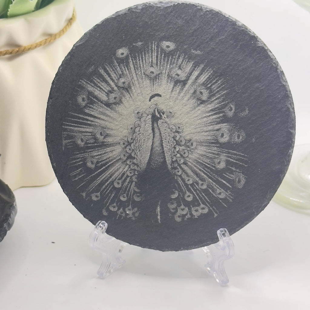 Pheasant Slate Coaster Engraved Natural Stone Epoxy Resin Finish