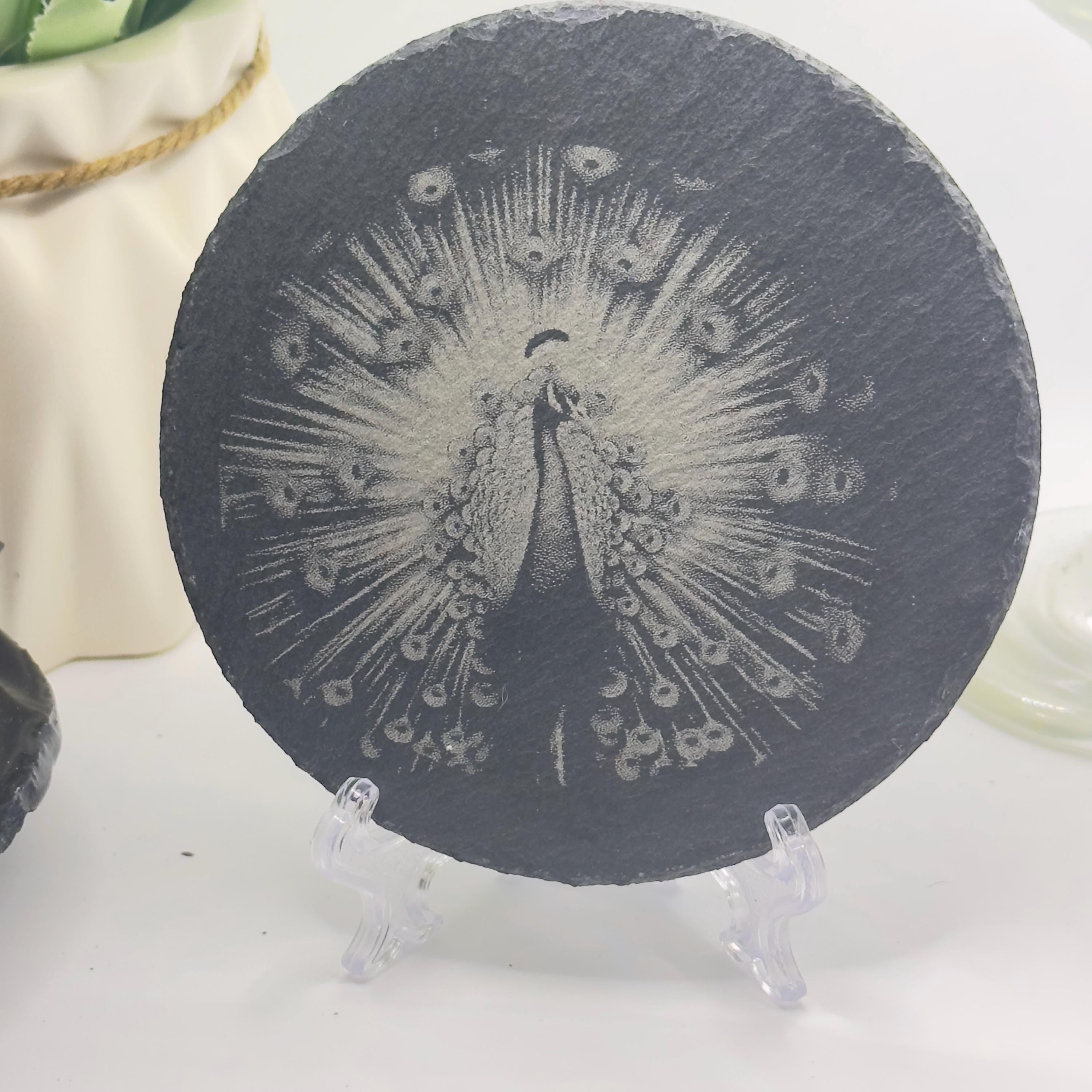 Pheasant Slate Coaster Engraved Natural Stone Epoxy Resin Finish